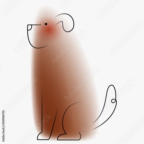 Big dog character. Creative art composition with blurred gradient and simple line elements. Set of bright modern design cartoon animal in minimalistic style. Vivid vector illustration.