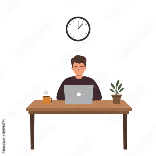 Working at home, freelancers working on laptops and computers at home. Vector flat style illustration