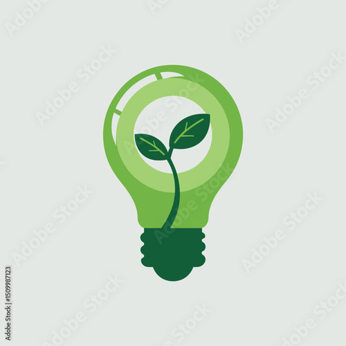Green Light Bulb with Plant Sprout Inside Symbolizing Eco Innovation, Renewable Energy Solutions, and Sustainable Technology