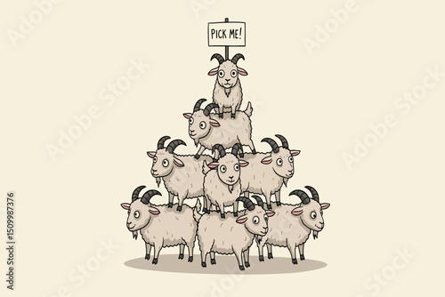 A joyful goat celebrates Eid by leaping in the air with a flag in its mouth.