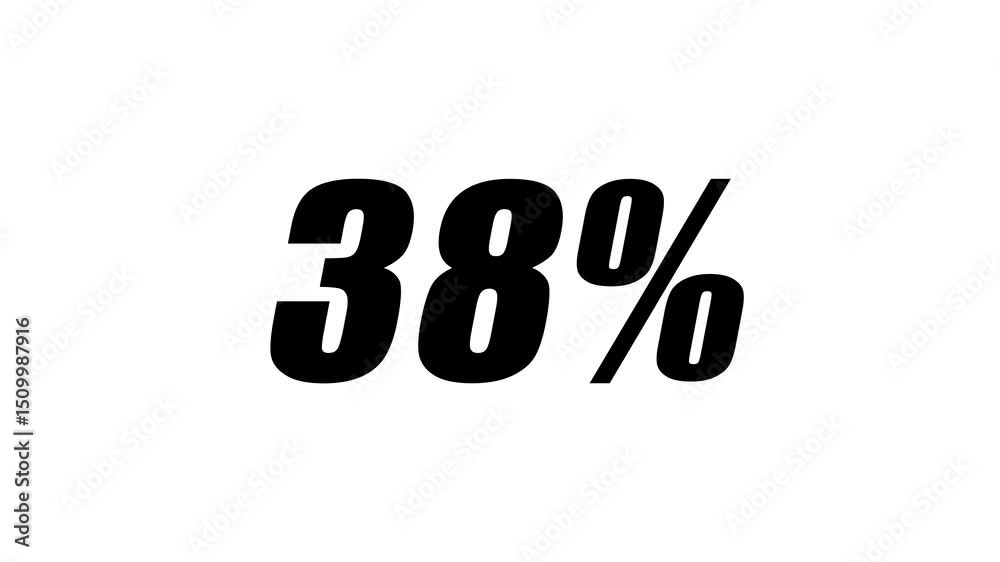 38% Progress Display in Black Font on White Background Animation 4K Video 38% Progress Display in Black Font on White Background Animation 4K Video