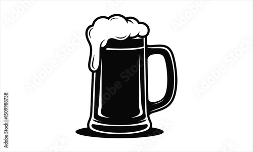 Frothy beer mug black and white illustration