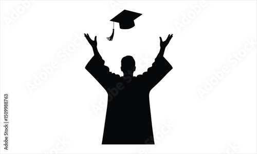 Graduate silhouette throwing cap in air celebration