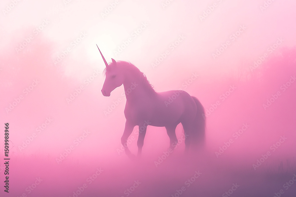 Fototapeta premium Unicorn silhouette in pink fog
