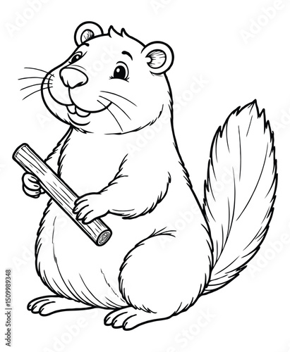Cute beaver Illustration Coloring Book