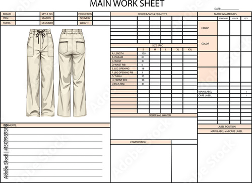 PANT SPEC SHEET DESIGN ILLUSTRATION FOR FASHION DESIGN