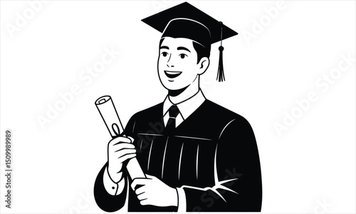 Happy graduate holding diploma graduation cap gown