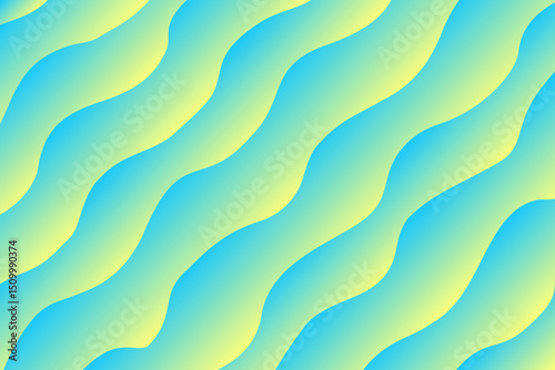 Abstract yellow, blue wave pattern, ocean water texture gradient background. Cute aesthetic light blue wallpaper with geometric curvy lines. Perfect for elegant presentation, web banner, poster