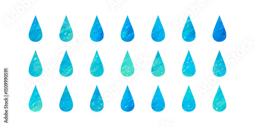Vector illustration of beautiful drops. Raindrops and water shapes in watercolor or pastel.