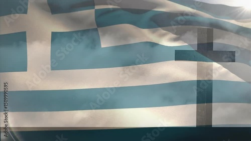 Wallpaper Mural Breeze picking up and sun highlighting Greek flag folds, rippling stripes billowing rhythmically Torontodigital.ca
