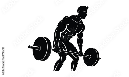 Strong bodybuilder lifting heavy weight silhouette