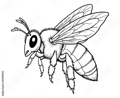 Cute honeybee Illustration Coloring Book