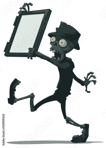 A creepy Zombie Burglar breaking into a window, undead and skeletal,