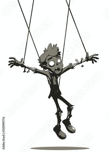 A daring Zombie Trapeze Artist flying with broken bones,