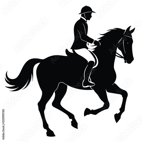 Equestrian Silhouette of Horse and Rider in Black and White Style