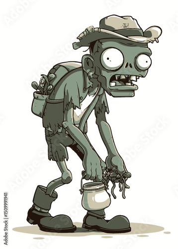 A decayed Zombie Coffee Farmer picking undead beans,