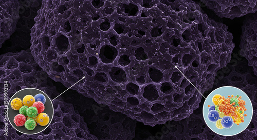 Detailed Microscopic View of a Porous Solid with Colorful Chemical Structures