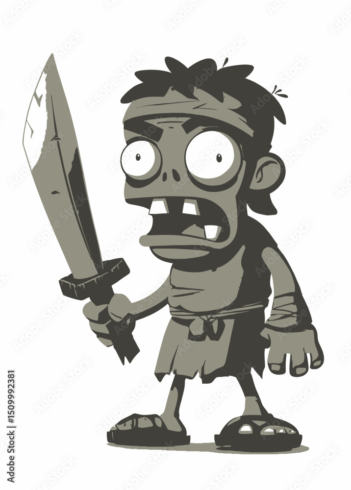 A fearless Zombie Adventurer with a rusty sword, ready for battle,