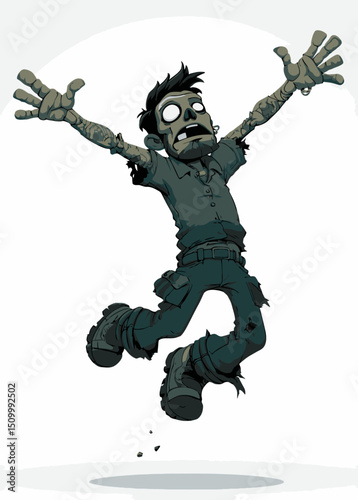 A fearless Zombie Stuntman performing a dangerous trick with broken bones,