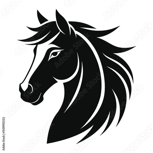 Elegant Black and White Horse Head Silhouette Vector Illustration