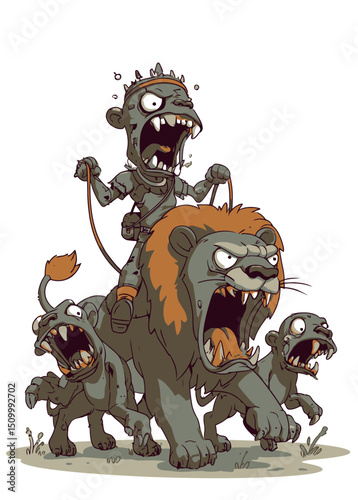 A fierce Zombie Lion Tamer commanding undead beasts,