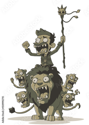 A fierce Zombie Lion Tamer commanding undead beasts,
