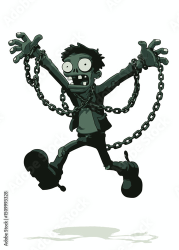 A legendary Zombie Escape Artist breaking free from rusty chains,