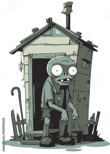 A lonely Zombie Hermit living in a decaying shack,