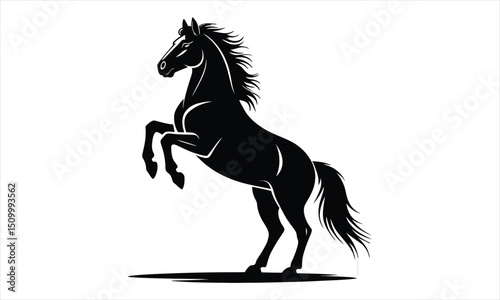 Majestic black stallion rearing up silhouette
