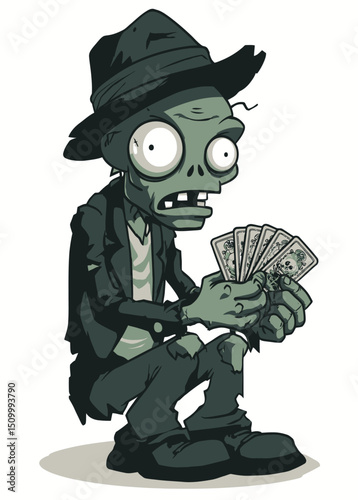 A mysterious Zombie Tarot Reader laying out cursed cards,