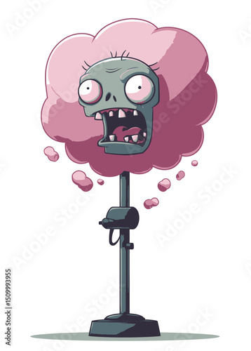 A nightmarish Zombie Cotton Candy Maker spinning rotten sugar,