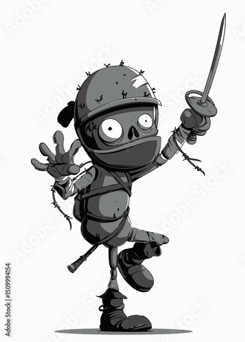 A precise Zombie Fencer with a rusted rapier,