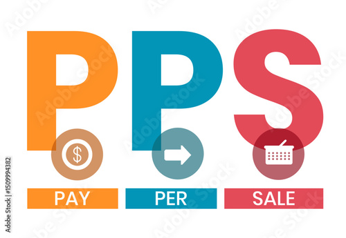 PPS - Pay Per Sale acronym. business concept background. vector illustration concept with keywords and icons. lettering illustration with icons for web banner, flyer, landing page