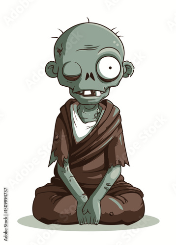 A serene Zombie Monk meditating in eternal decay,