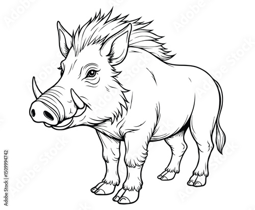 Cute wild boar Illustration Coloring Book