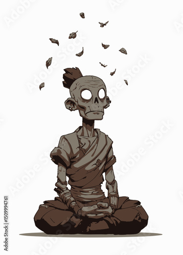 A serene Zombie Monk meditating in eternal decay,