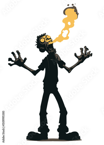 A terrifying Zombie Fire Eater breathing undead flames,