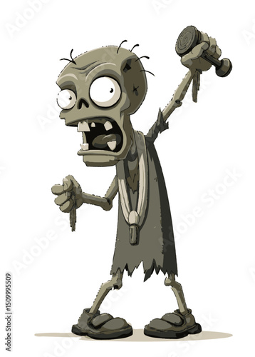 A terrifying Zombie Judge in a tattered robe, holding a gavel, undead and menacing,