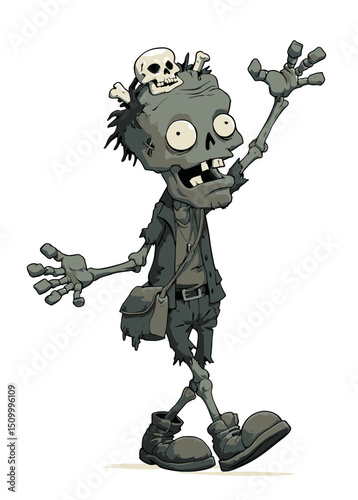 Zombie Actor - A decayed zombie actor performing on a stage of bones.