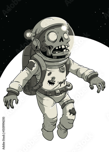 Zombie Astronaut - A skeletal zombie floating in space.