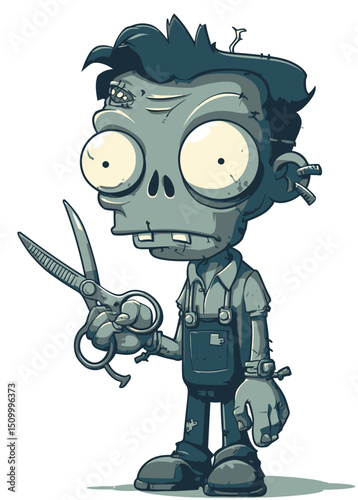 Zombie Barber - A creepy zombie barber holding rusty scissors, ready for a deadly haircut.