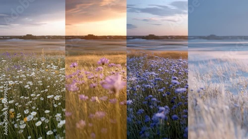 Four Seasons Time-Lapse: A Field's Transformation from Summer Blooms to Winter's Frost