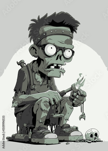Zombie Blacksmith - A charred zombie forging weapons from bones.