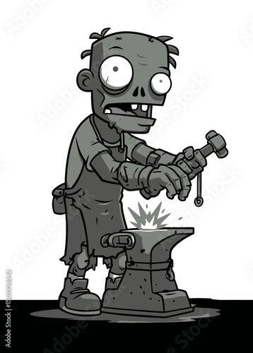 Zombie Blacksmith - A charred zombie forging weapons from bones.