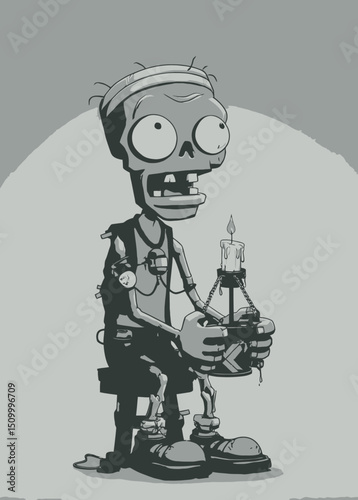Zombie Candlestick Maker - A skeletal zombie crafting cursed candles.