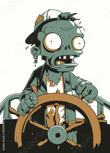 Zombie Captain - A decayed zombie steering a ghost ship.