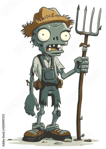 Zombie Farmer - A decayed zombie farmer holding a rusted pitchfork in a dead field.