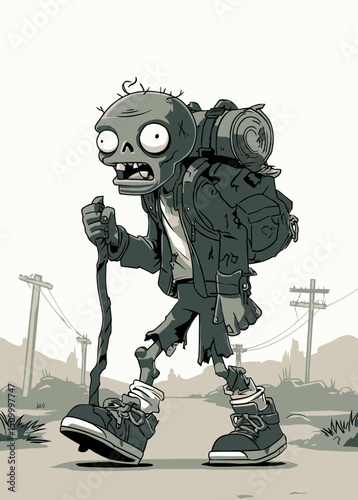 Zombie Hiker - A rotting zombie trekking through a wasteland.