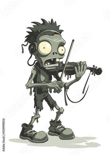 Zombie Musician - A skeletal zombie playing a broken violin with rotting fingers.