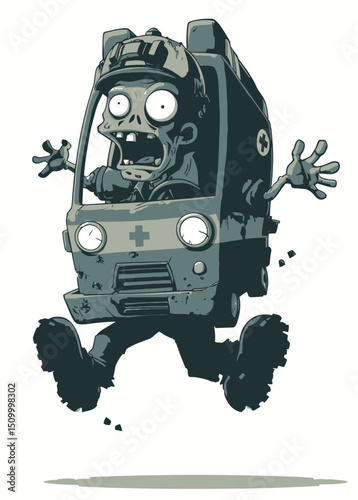 Zombie Paramedic - A decayed zombie medic driving a wrecked ambulance.